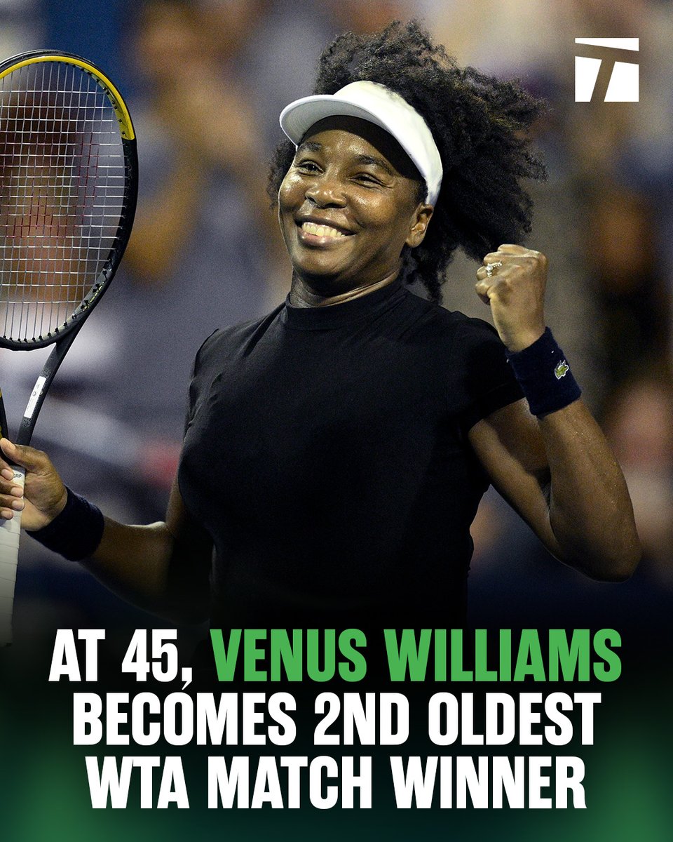 TennisChannel's tweet image. Venus keeps making history ๐๐
Martina Navratilova remains the oldest with her 2004 Wimbledon win at 47-years-old.