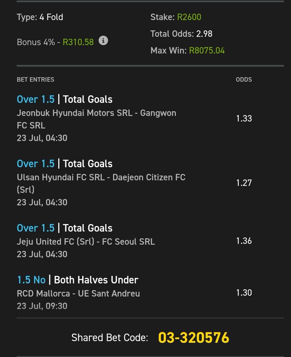 MASTER GIFT (@mastergift1) on Twitter photo 😜Win this⚽ 8K🍏💰🔥
⚽Bet Slip Code : 320576
Get R50 Sign Up Bonus + 25 Bonus Spins when u use my promo code👉GIFT50 😝No Deposit Required
🔥Register Easybet 💛 click here👇
ebpartners.click/o/dUrEqT
Promo Code : GIFT50
18 + T&CS Apply <a href="/Easybet_SA/">Easybet South Africa</a> 😜Win this⚽ 8K🍏💰🔥
⚽Bet Slip Code : 320576
Get R50 Sign Up Bonus + 25 Bonus Spins when u use my promo code👉GIFT50 😝No Deposit Required
🔥Register Easybet 💛 click here👇
ebpartners.click/o/dUrEqT
Promo Code : GIFT50
18 + T&CS Apply <a href="/Easybet_SA/">Easybet South Africa</a>