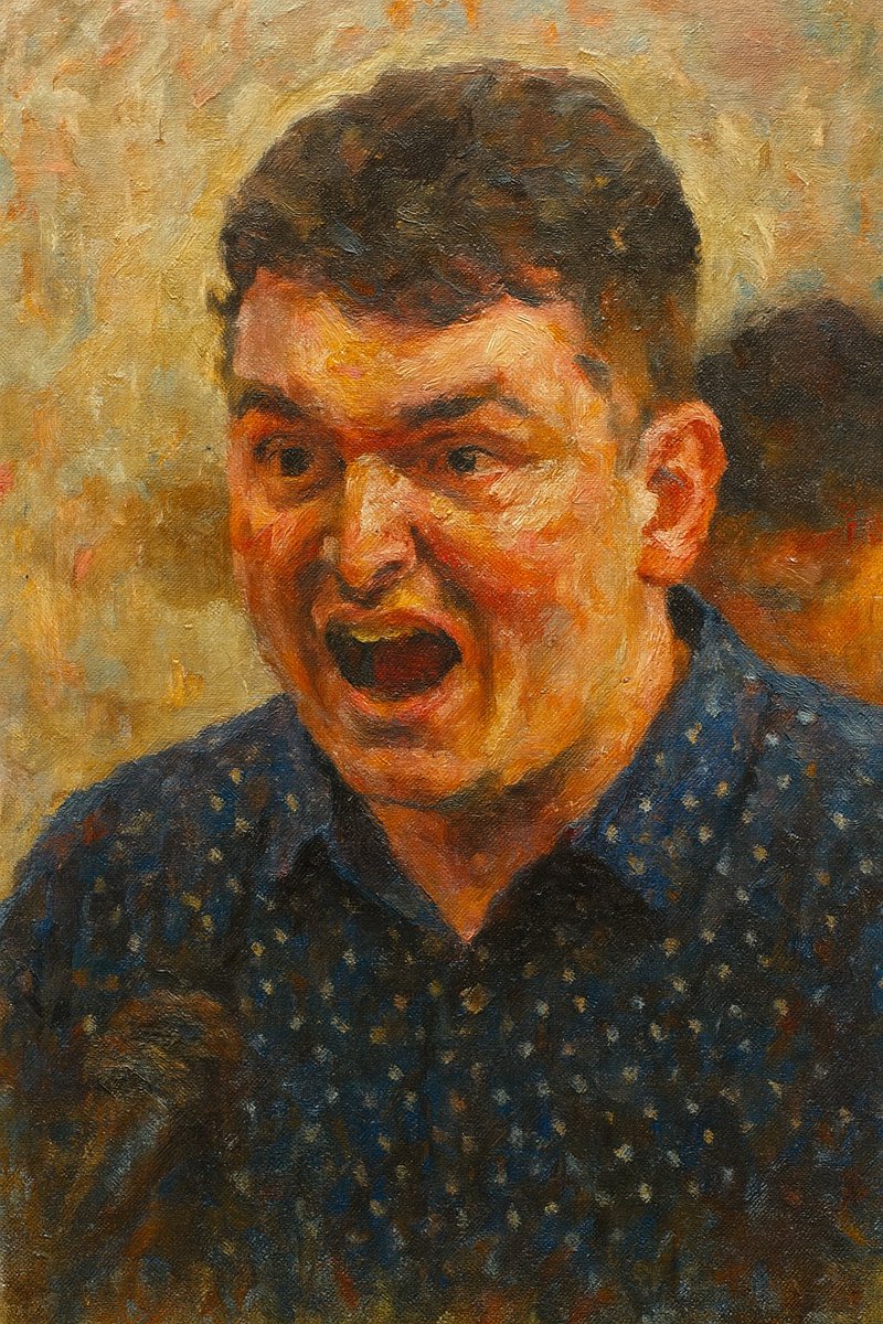 Title: Portrait of Woke Right
Artist: James Lindsay
Date: July 22, 2025

Catalogue Entry:
James Lindsay’s Portrait of Woke Right is a striking example of contemporary political portraiture that interrogates the performative dimensions of ideological expression. Executed in a