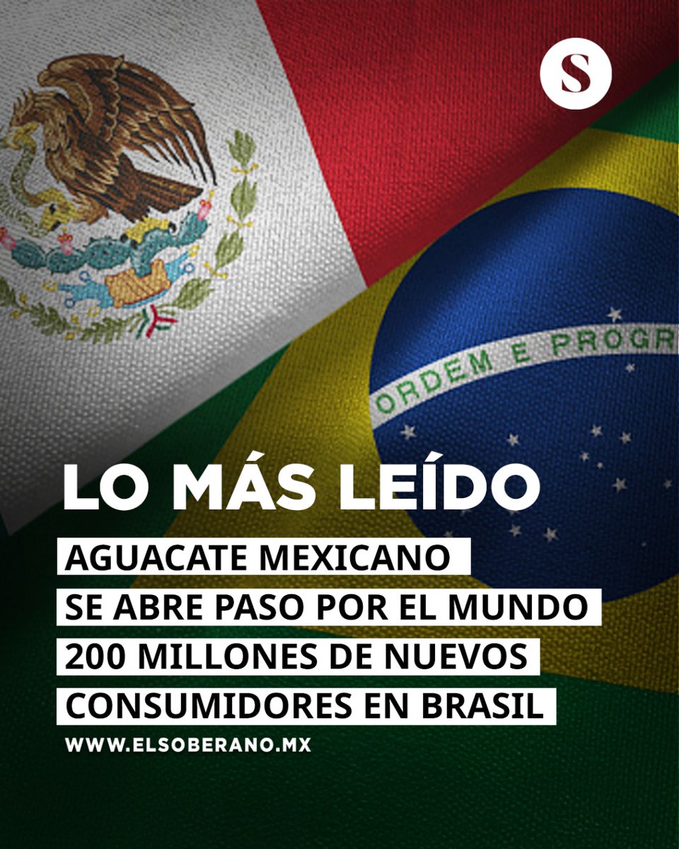 #LoMásLeído 🥑 ¡Buenas noticias para el campo mexicano!

#Brasil abre sus puertas al #aguacate mexicano, el mejor del mundo. Un mercado de 200 millones de personas listo para disfrutar nuestro oro verde.

Más en: elsoberano.mx/2025/07/22/org…