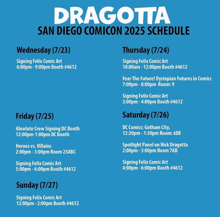 BatmanHypeGuy's tweet image. Scott Snyder &amp; Nick Dragotta SDCC Schedules! Make sure to meet them if you are going to SDCC!