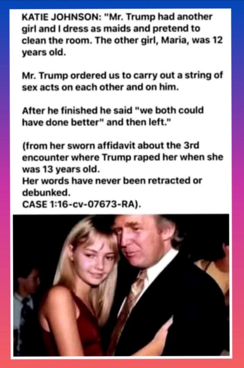 TheGr8Illusion's tweet image. Pedophile Rapist Criminal Donald tRump is a sick perverted sex offender.
tRump belongs in prison for life for his evil crimes!
Arrest Obama
#trumpisapedorapist #TrumpPedoFiles #TrumpEpsteinCoverup #ReleaseTheEpsteinFiles #EpsteinClientList #EpsteinFiles #EpsteinTrumpβ¦