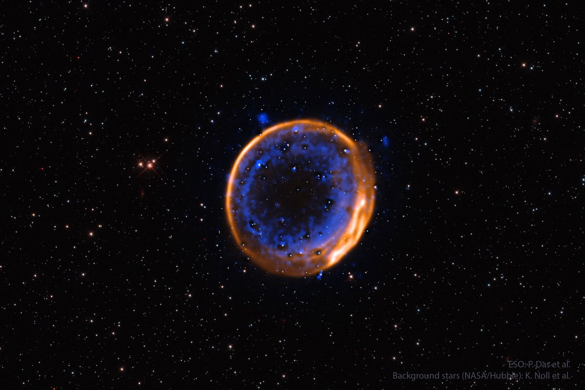 Xavi_Bros's tweet image. A Double Detonation Supernova‼️
The first explosion acts like a detonator for the second in this supernova remnant: 0509-67.5. A two-star system creates a shock wave that goes both out and in and so triggers a full Type Ia Supernova near the center.
Credit: ESO via Apod website.