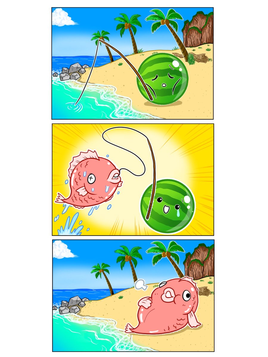 SuikaGame_jp's tweet image. 海の日🏝️☀️に投稿しようと決めていたのにすっかり忘れてしまった力作がこちらです🎣

#スイカゲーム🍉