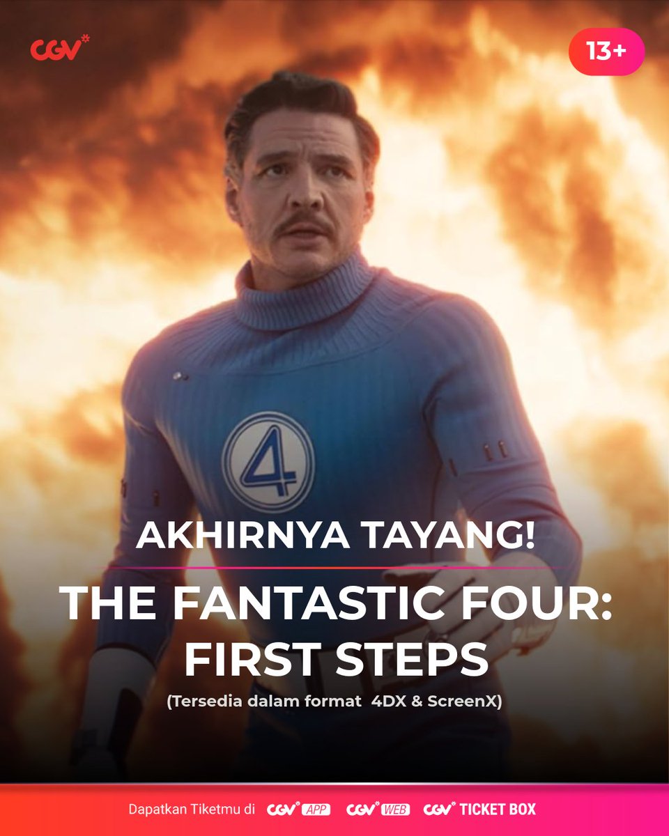 CGV_ID's tweet image. Yuhuuu~ Akhirnya tayang juga! Buruan amanin tiket &lt;The Fantastic Four: First Steps&gt; di CGV!😍
Dapetin promo BUY 2 GET 4 dengan pembelian 2 tiket film &lt;THE FANTASTIC FOUR: FIRST STEPS&gt; di CGV SCREENX &amp; 4DX!
Dapatkan tiketnya sekarang di website atau aplikasi CGV!…