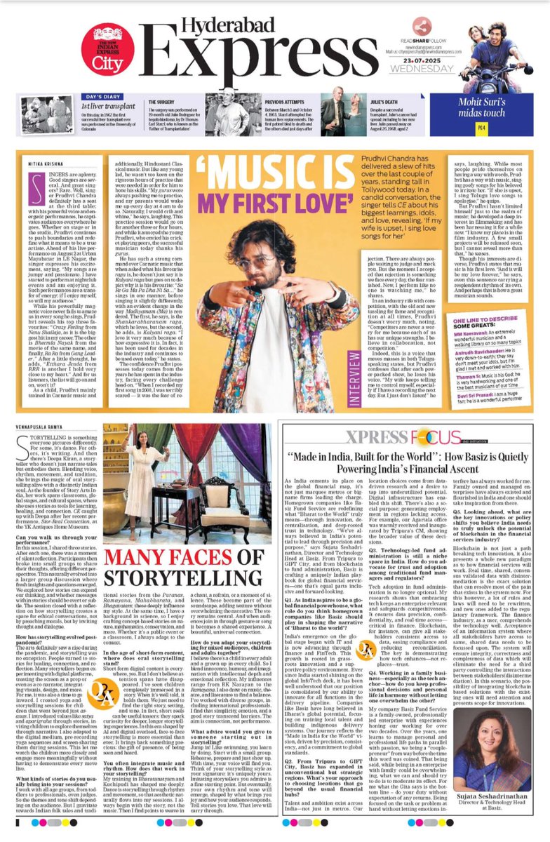 Check out today’s #cityexpress, where we have  Prudhvi Chandra  on his journey, biggest learnings, idols and more

<a href="/santwana99/">santwanabhattacharya</a> <a href="/Kalyan_TNIE/">Kalyan Chakravarthy</a> <a href="/PrasannaRS2/">Prasanna R S</a> <a href="/Reshmijourno/">Reshmi Chakravorty</a>  

For more stories newindianexpress.com/cities/hyderab…