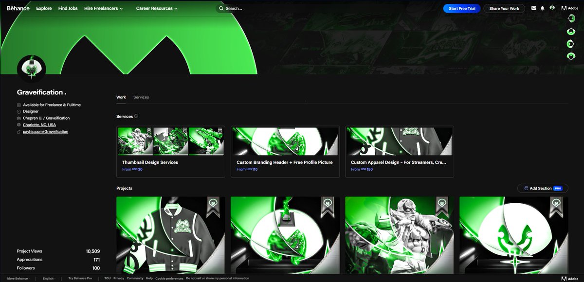 New look for my Behance Portfolio! 💚🖤