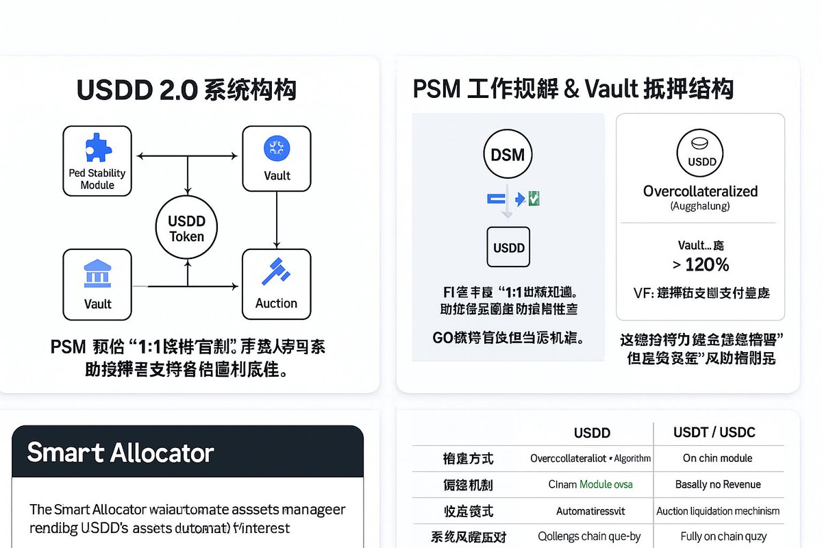 是掘金小五不是five (@five_xiaowu) on Twitter photo 🧵【USDD 2.0:不是锚定美元那么简单】
说句实话,现在市场上号称“去中心化稳定币”的项目不少,但真正靠“机制”跑通的,没几个。
我最近重新研究了 USDD,发现它这套 2.0 模型,其实早已不是单纯的“锚定美元”玩法,而是变成了一个完整的链上金融操作系统。是那种你越看越觉得有点东西的系统设计。 🧵【USDD 2.0:不是锚定美元那么简单】
说句实话,现在市场上号称“去中心化稳定币”的项目不少,但真正靠“机制”跑通的,没几个。
我最近重新研究了 USDD,发现它这套 2.0 模型,其实早已不是单纯的“锚定美元”玩法,而是变成了一个完整的链上金融操作系统。是那种你越看越觉得有点东西的系统设计。