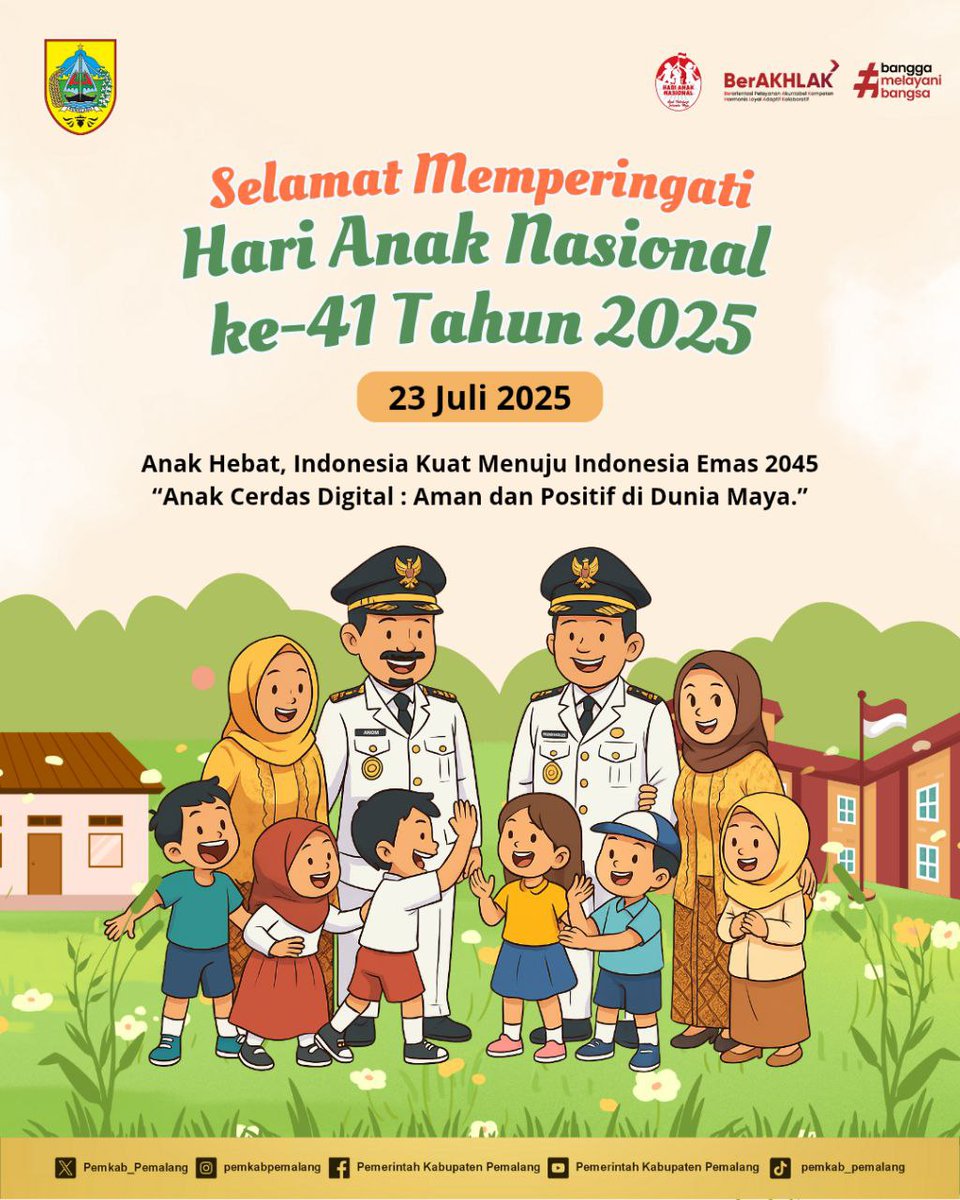 Selamat Hari Anak Nasional ke-41 Tahun 2025!
Anak Cerdas Digital: Aman dan Positif di Dunia Maya

Anak generasi hebat membawa Indonesia menuju masa depan gemilang.
Mari, ciptakan ruang tumbuh yang aman, nyaman, di dunia nyata maupun dunia digital.

Anak hebat, Indonesia kuat!