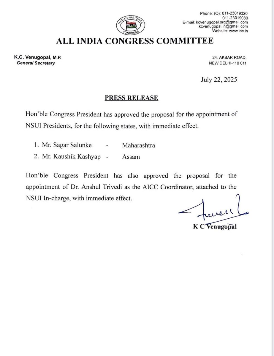 Rahul Mahala (@rahulmahala_) on Twitter photo नव-नियुक्त <a href="/nsui/">NSUI</a> पदाधिकारियों को हार्दिक बधाई एवं शुभकामनाएं। <a href="/varunchoudhary2/">Varun Choudhary</a>
<a href="/NSUIAssam/">NSUI Assam</a> <a href="/nsui/">NSUI</a> नव-नियुक्त <a href="/nsui/">NSUI</a> पदाधिकारियों को हार्दिक बधाई एवं शुभकामनाएं। <a href="/varunchoudhary2/">Varun Choudhary</a>
<a href="/NSUIAssam/">NSUI Assam</a> <a href="/nsui/">NSUI</a>