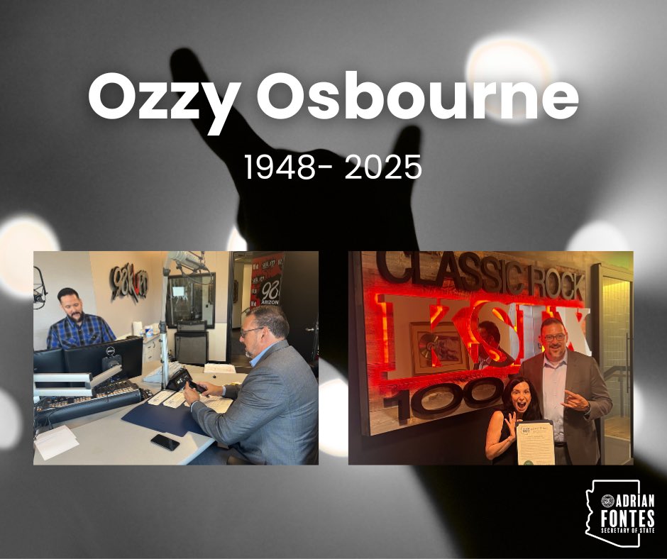 AZSecretary's tweet image. It meant a lot to celebrate the life of legend Ozzy Osbourne by proclaiming today as a standing tribute to him and his legacy with @98KUPD and @KSLX.