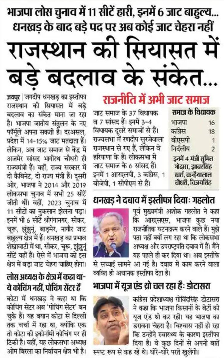 मीडिया ने जाति को लेकर जितनी गंदगी फैलाई है, उतनी किसी के दिमाग में नहीं! एक सोची समझी रणनीति से जाट, गुर्जर, मीणा समाज से आने वाले नेताओं की जाति को बारम्बार लिखा जाता हैl इसमें कोई संदेह नहीं कि इस जातिवादी मीडिया को जाट, गुर्जर और मीणा समाज से भयंकर चिढ़ है!