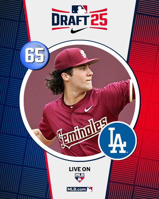 jimcallisMLB's tweet image. 2nd-rder Cam Leiter signs w/@Dodgers for $1,349,100 (slot 65 value). @FSUBaseball RHP, potential 1st-rd pick before missing entire season w/shoulder issues. Explosive fastball to 98 mph, nasty upper-80s slider when healthy. @MLBDraft