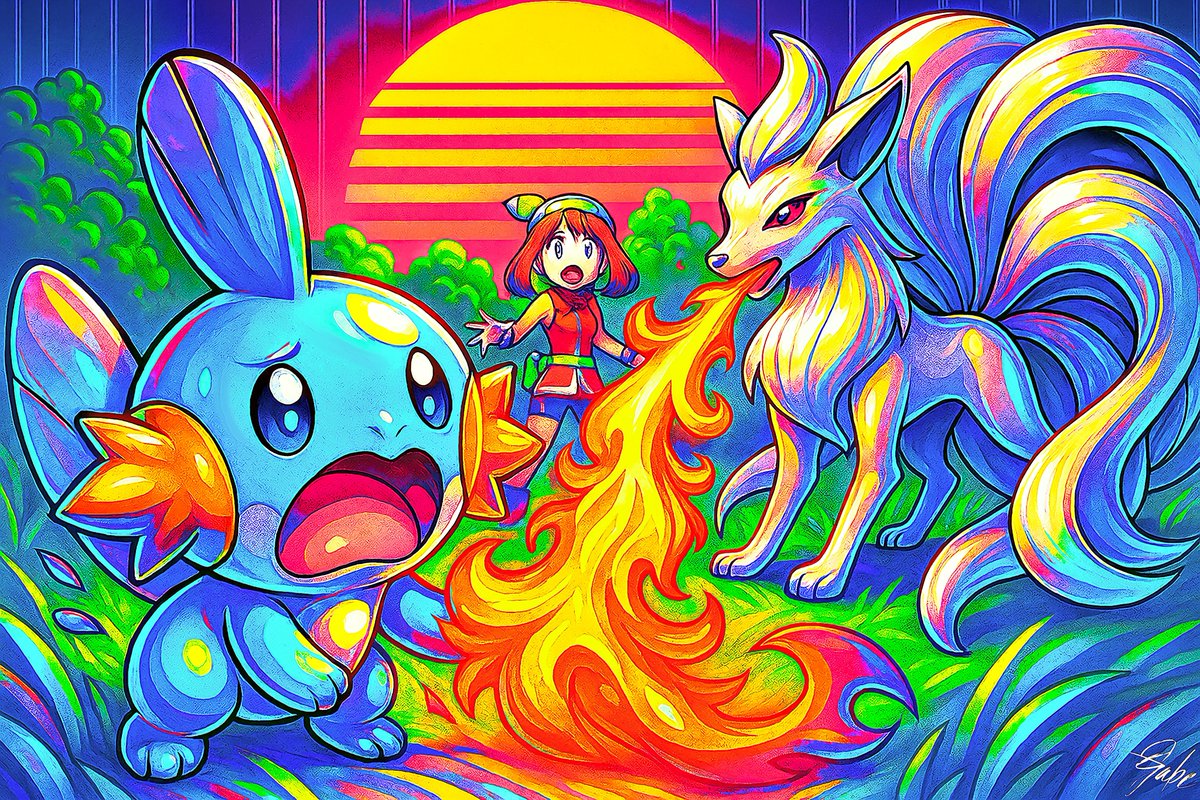 Retro_Gabe's tweet image. Pokémon #RandomEmerald Art Playthough
Day #02
.
“Today we had charbroiled Mudkip, served up by May! Even though it ‘wasn’t very effective’, Blaze’s Fire Blast gave it a one hit KO! Sorry May!”