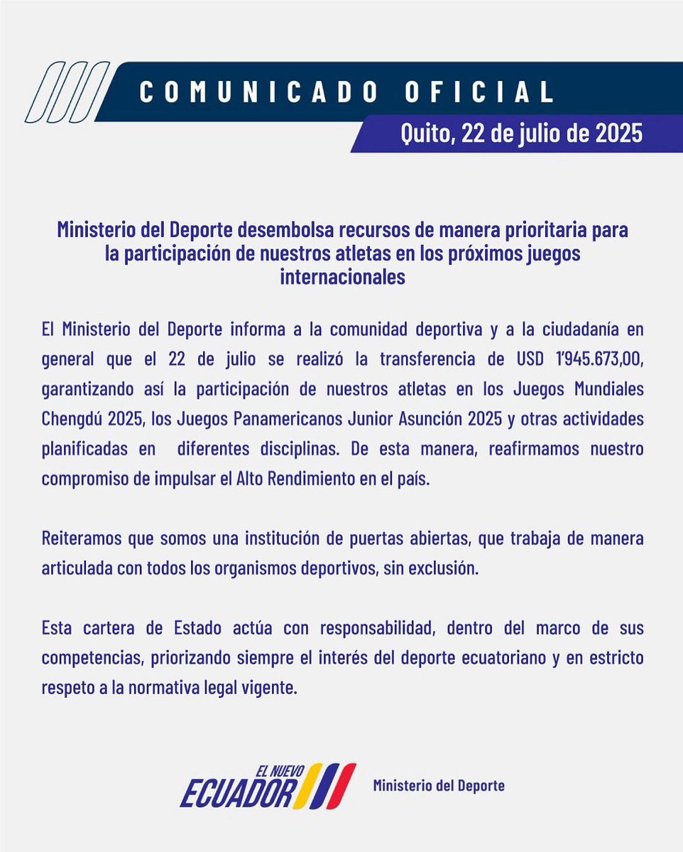 Ministerio del Deporte 🇪🇨 (@deporteec) on Twitter photo A la ciudadanía A la ciudadanía