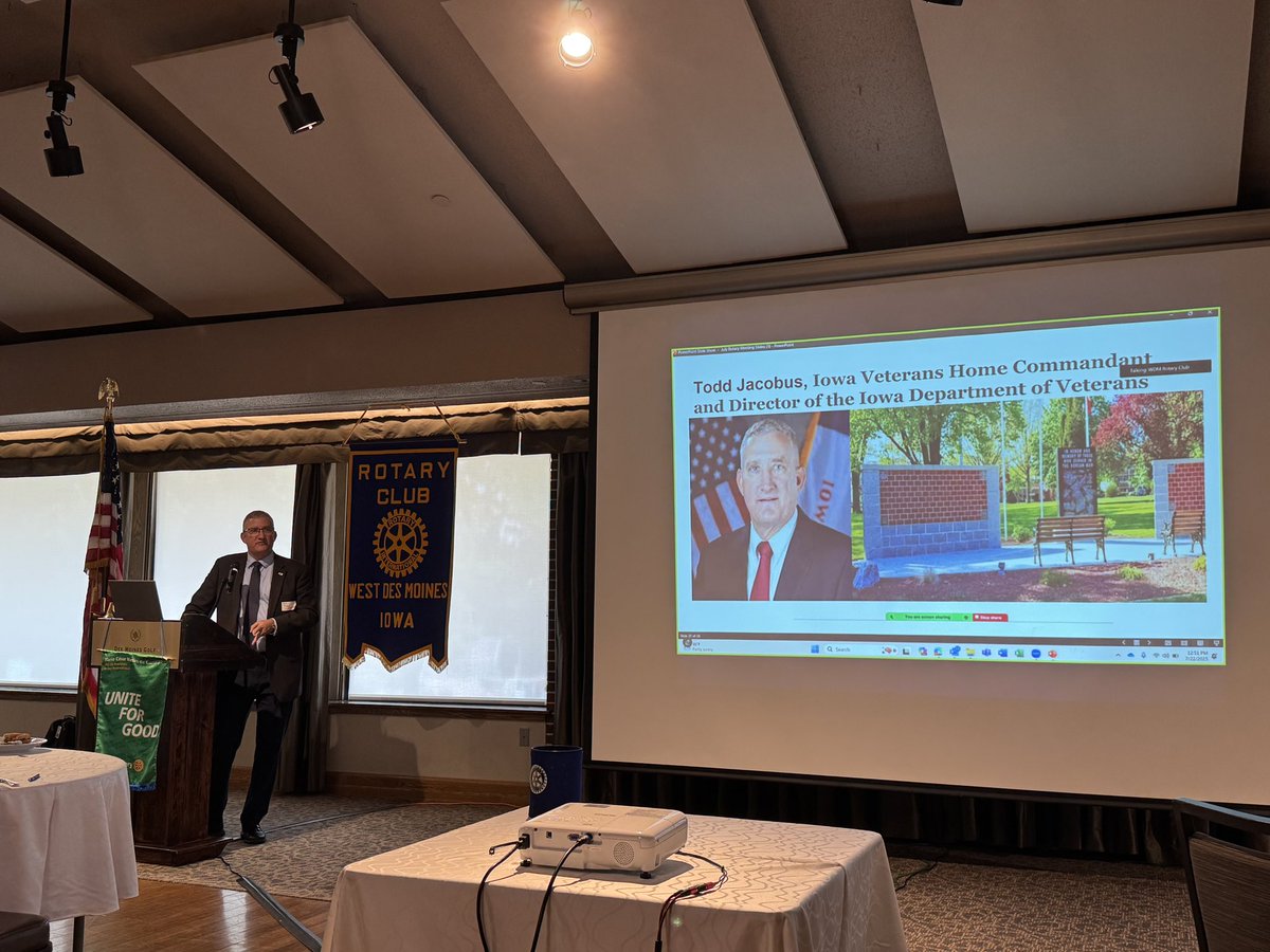 toddjacobus's tweet image. Thanks to Rotary Club of West Des Moines for opportunity to speak today on behalf of Iowa Department of Veterans Affairs. Great group of Rotarians & friends present, including Darla Hunzelman, Kenn Yu, Andrea Barutta, & Joe Willis. #IowaVeterans #ServiceAboveSelf