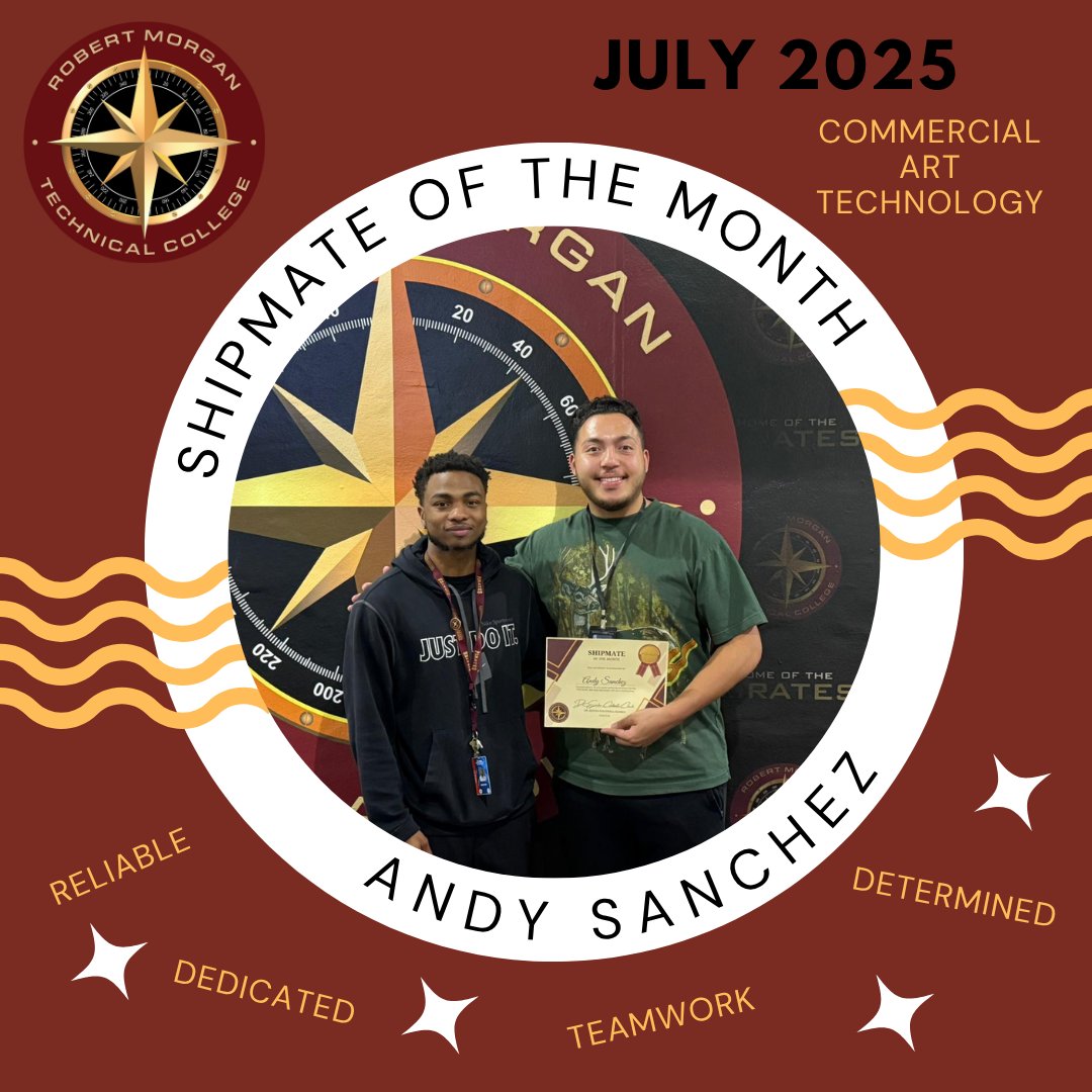 RMTCPirates's tweet image. Congratulations to our July Shipmate of the Month, Andy Sanchez, a Commercial Art Technology student! He shined at SkillsUSA Nationals in Action Skills—strength, skill, and poise under pressure! #PiratePride #yourbestchoicemdcps @mantilla1776 @fox1914 @susymauri @MDCPSTechCollgs