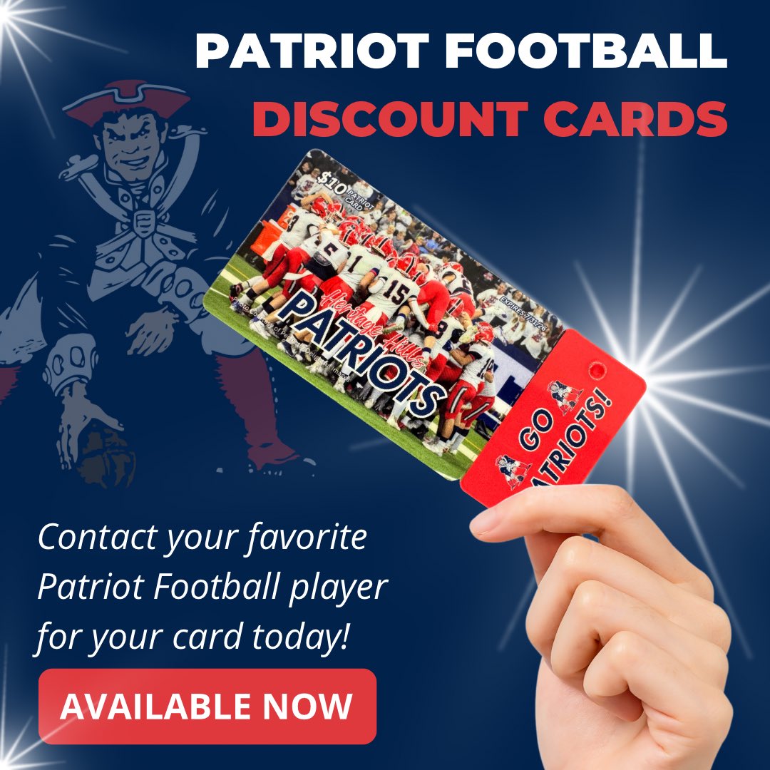 HHQBCLUB's tweet image. 🏈🔥PATRIOT DISCOUNT CARDS🔥🏈
Patriot Cards hit the streets tomorrow!
Reach out to your favorite Patriot Football player to get your local discounts.
Thank you to the local businesses who have supported the Patriot Card discounts:
The Chateau
Jimador Bar & Grill LLC
Patriot…