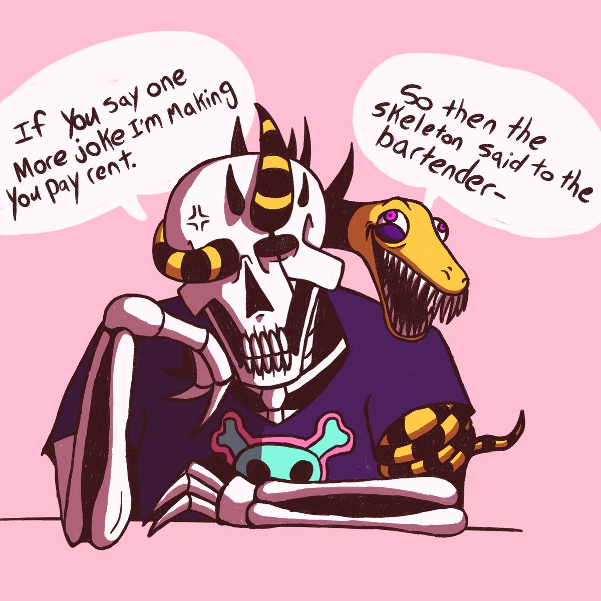 When I first realized I was non binary I created an enby skeleton OC that was originally supposed to be my sona, but because I hadn't come out yet publicly I ended up scrapping the character