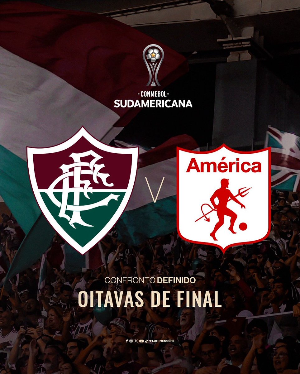 FluminenseFC's tweet image. O #TimeDeGuerreiros vai enfrentar o America de Cali-COL nas oitavas de final da @sudamericanabr!
Vamos pra cima, Fluzão! 🇭🇺