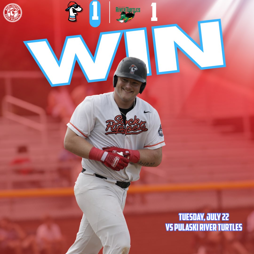 Sock Puppets take the win in sudden death against Pulaski! Burlington stays in first place in the Appy League East!

Come back and join us tomorrow night as we take on Pulaski again @7! Come out for Sock Puppy Night and $1 Hotdogs presented by Curtis Hot Dogs!