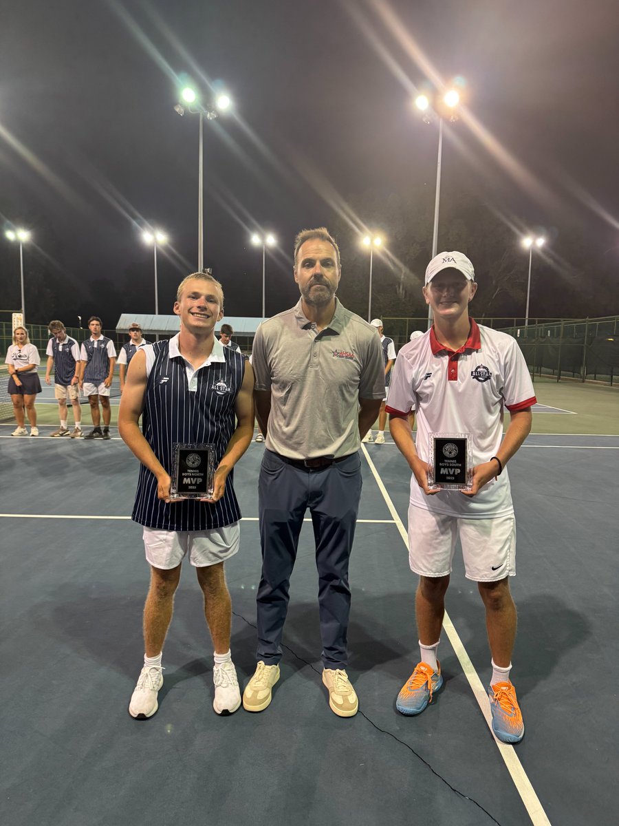 AHSAA (@ahsaaupdates) on Twitter photo The 2025 Tennis All-Star match MVPs
Girls
North: Katie Thom (<a href="/NHSJagAthletics/">Northridge Athletics</a>)
South: Naomi Hanks (<a href="/ACSAthleticDept/">Auburn City Schools Athletics</a>)
Boys
North: Andrew Pipkin (<a href="/VestaviaHillsHS/">Vestavia Hills High School</a>)
South: Jackson Brown (<a href="/MAEagles/">The Montgomery Academy</a>) The 2025 Tennis All-Star match MVPs
Girls
North: Katie Thom (<a href="/NHSJagAthletics/">Northridge Athletics</a>)
South: Naomi Hanks (<a href="/ACSAthleticDept/">Auburn City Schools Athletics</a>)
Boys
North: Andrew Pipkin (<a href="/VestaviaHillsHS/">Vestavia Hills High School</a>)
South: Jackson Brown (<a href="/MAEagles/">The Montgomery Academy</a>)