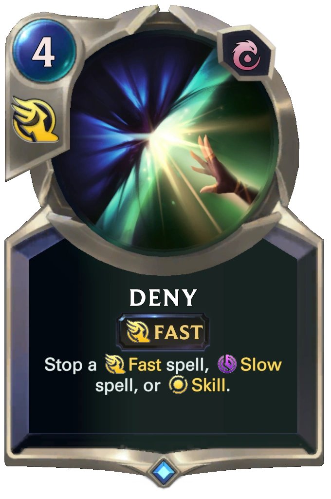 SSG_Ghosty's tweet image. When you hear me call this card Deny constantly, this is why.
@playriftbound @DimiccoDiana Who decided we needed to change the name by 1 letter? Was it just to mess with the Legends of Runeterra vets?