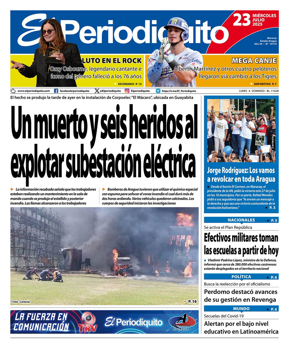 DarvinsonRojas's tweet image. #23Jul | Primera página del diario El Periodiquito.