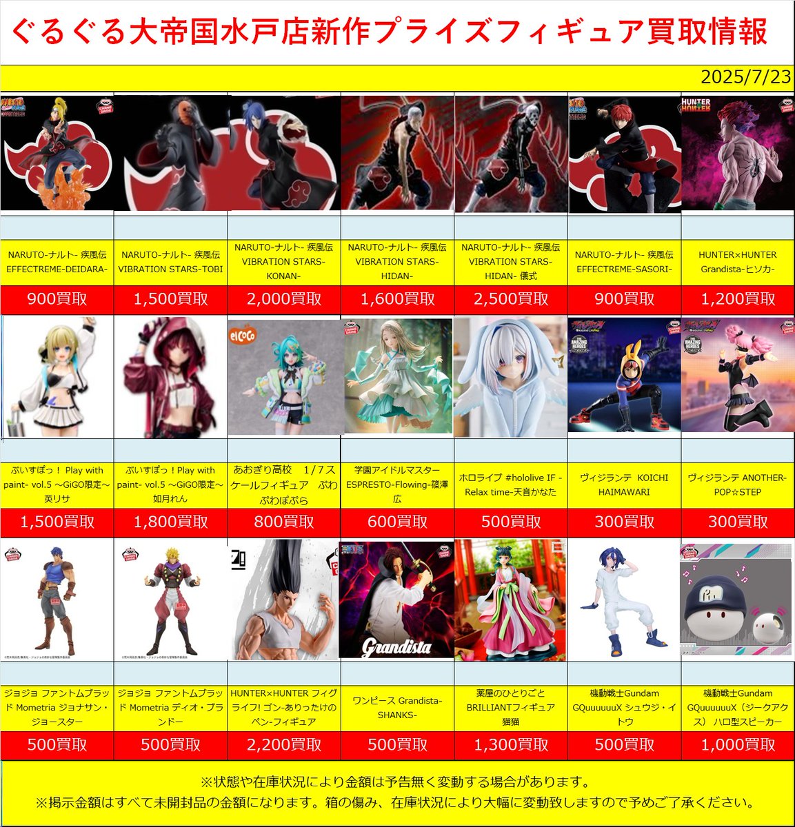 23日付けのプライズフィギュア買取情報です！ 本日発売のGrandista猗窩