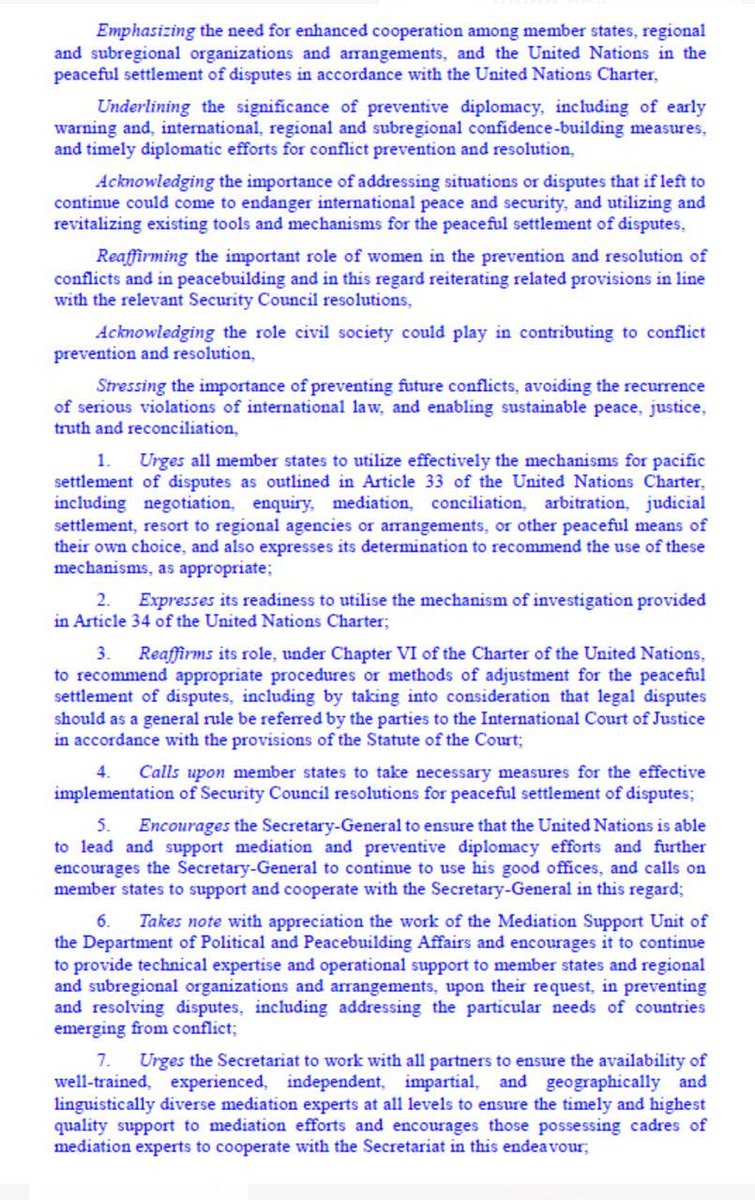 SSaima11's tweet image. The first landmark Security Council resolution on Strengthening Mechanisms for Peaceful Settlement of Disputes calls for implementation of Security Council resolutions for peaceful settlement of disputes including resolutions on Kashmir.