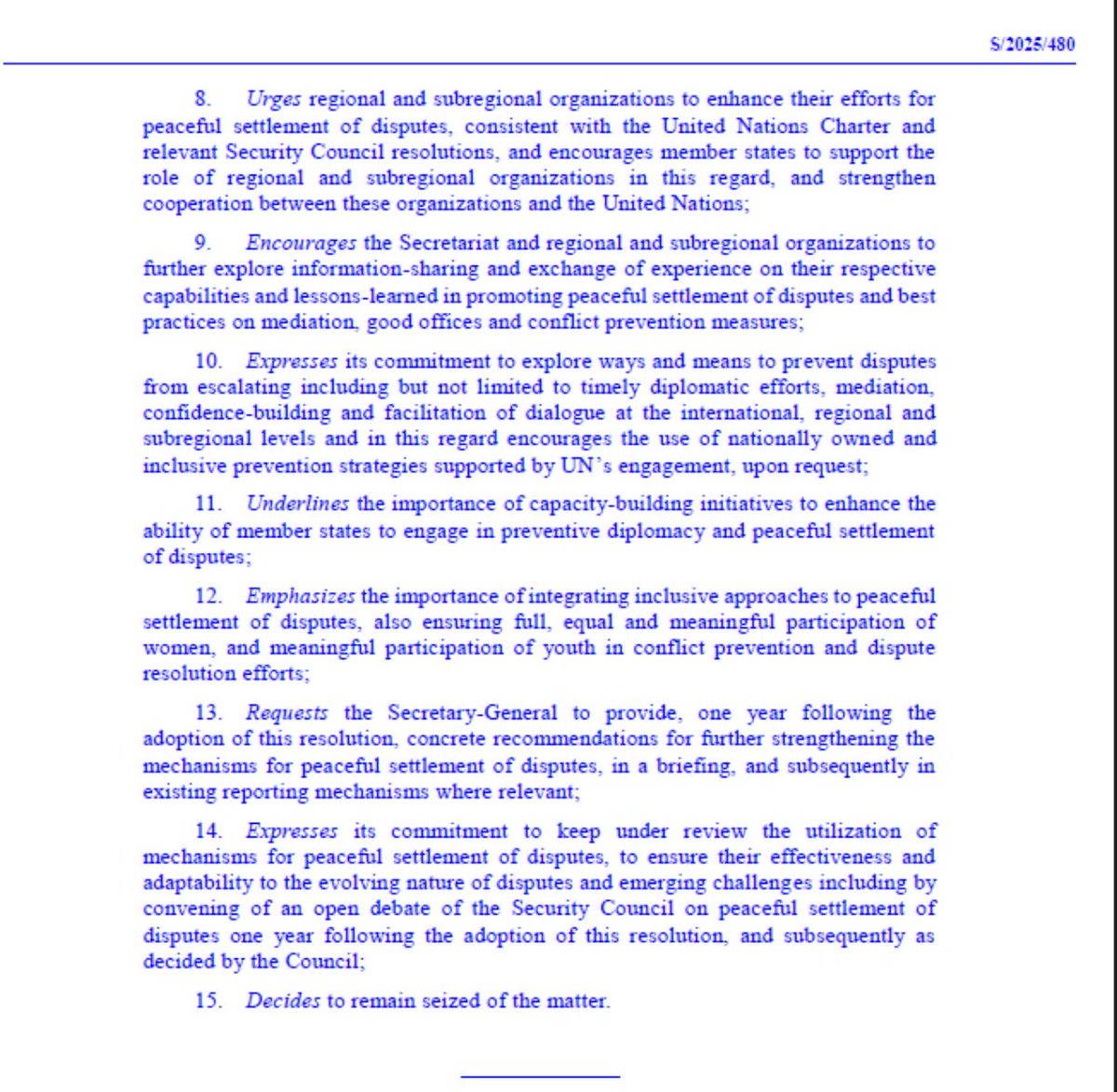 SSaima11's tweet image. The first landmark Security Council resolution on Strengthening Mechanisms for Peaceful Settlement of Disputes calls for implementation of Security Council resolutions for peaceful settlement of disputes including resolutions on Kashmir.
