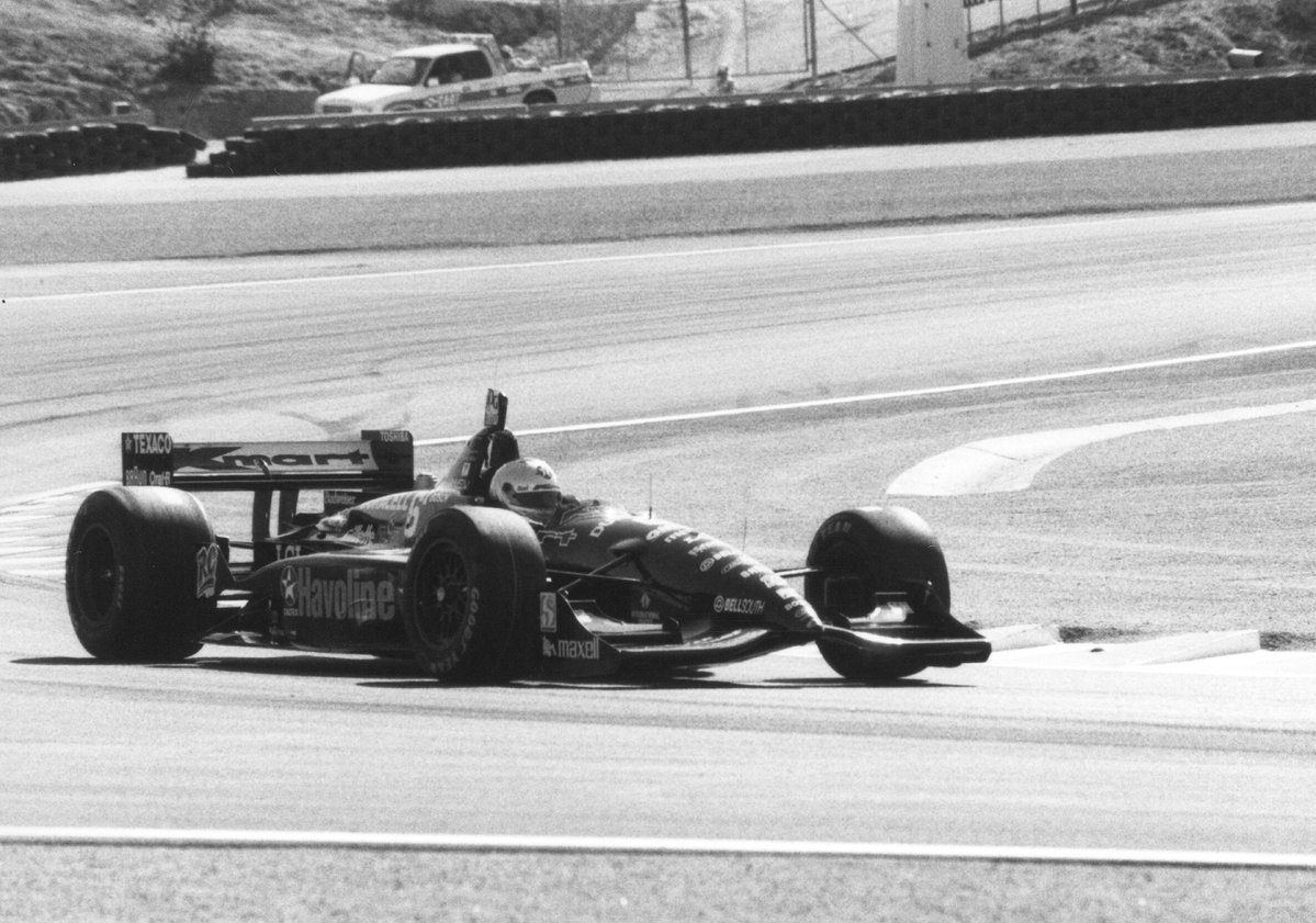 ChampCar4Ever's tweet image. Here is my picture of one of the best ever to drive an #Indycar, it's 🇺🇸 Michael Andretti in the #6 Newman-Haas Racing Swift 007.i Ford-Cosworth XD exiting the Andretti Hairpin in 1997 at Laguna Seca Raceway.