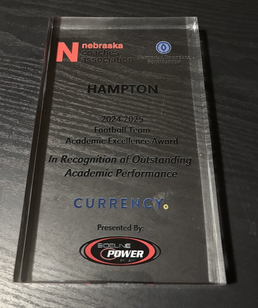hamptonhawks1's tweet image. Congratulations to the football team for earning the Academic Excellence Award from the National Football Foundation. This is the third consecutive year the team has earned the award. Last season's team received the award do to a 3.43 cumulative GPA in the fall semester.