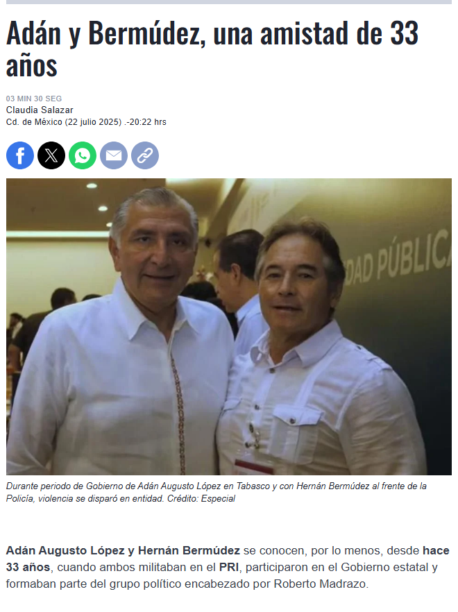 MLopezSanMartin's tweet image. Adán Augusto y Hernán Bermúdez se conocían desde hace 33 años.
Incluso, Adán fue el notario de confianza para registrar empresas de la familia Bermúdez.
¿Quién le cree que no sabía lo que pasaba con su secretario de Seguridad?
📷Reforma