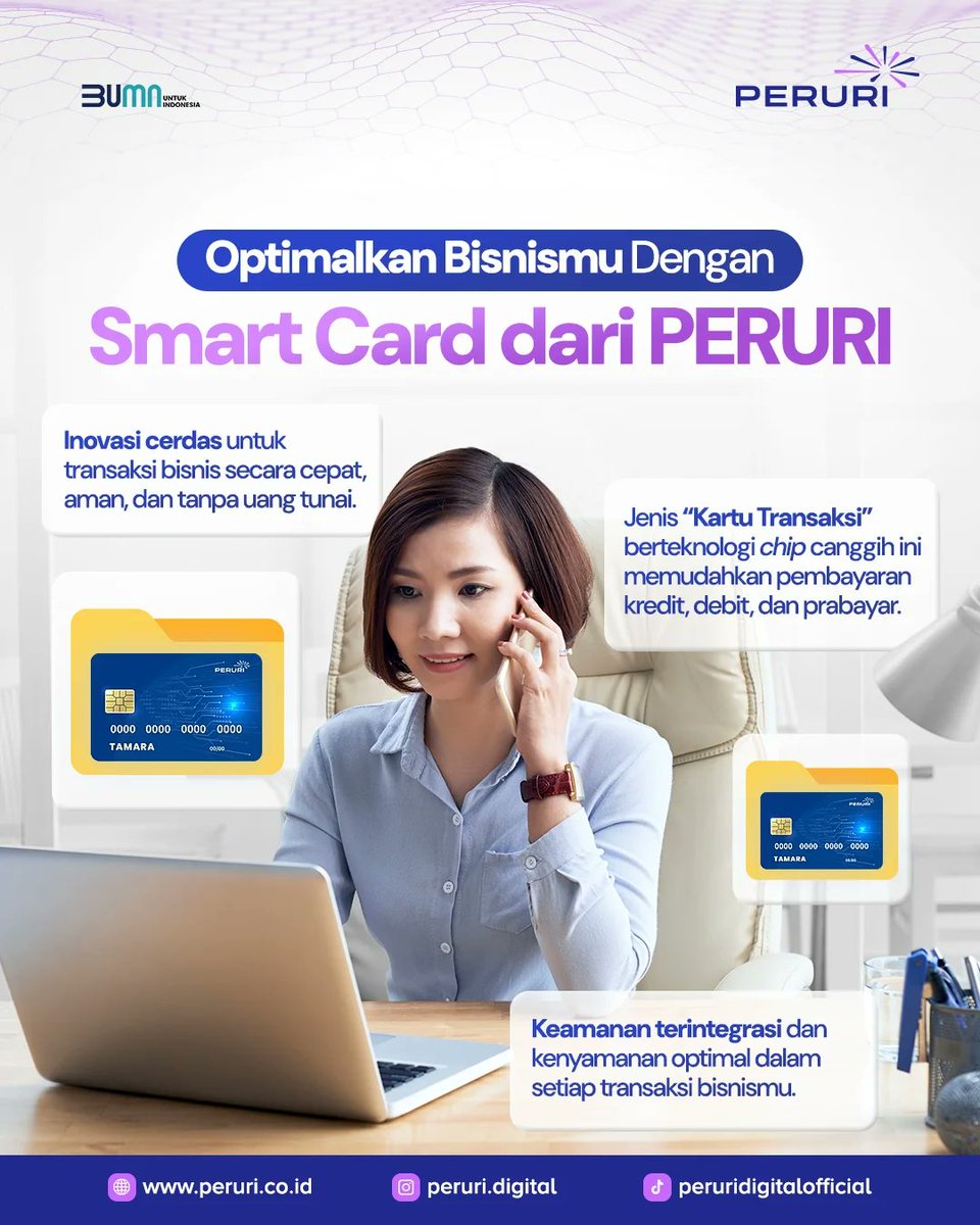 Saatnya tingkatkan transaksi bisnismu dengan Smart Card PERURI kartu multifungsi untuk kredit, debit, dan prabayar berbasis teknologi chip.

#PERURI #SmartCard #KartuBank #DigitalSolution #CashlessBusiness #TransaksiAman #KeamananDigital #BisnisCerdas #DigitalisasiBersamaPERURI