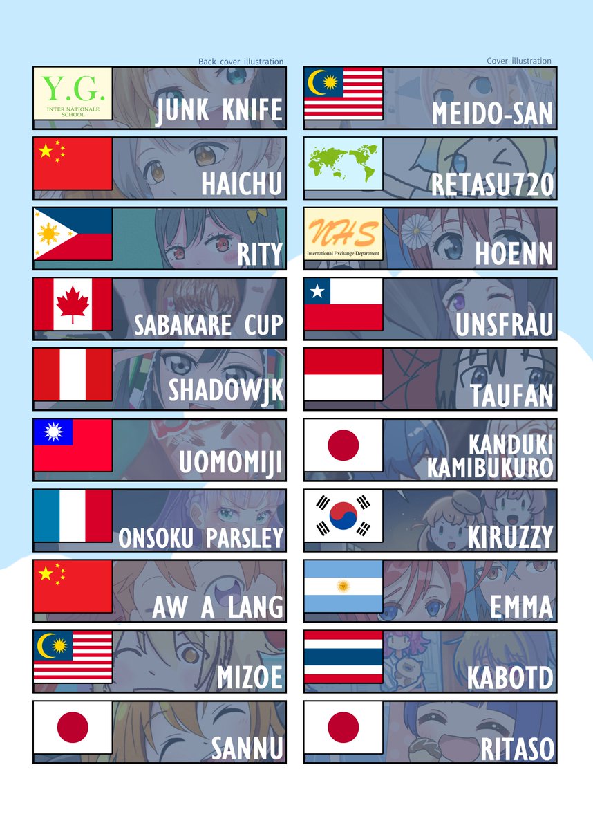 🇯🇵🇦🇷🇮🇩🇨🇦🇰🇷🇹🇼🇹🇭 🇨🇱🇵🇭🇫🇷🇵🇪🇲🇾🇨🇳
Introducing the 13 teams and 20 participants featured in this magazine!

There are also some special teams👀
#世界合同