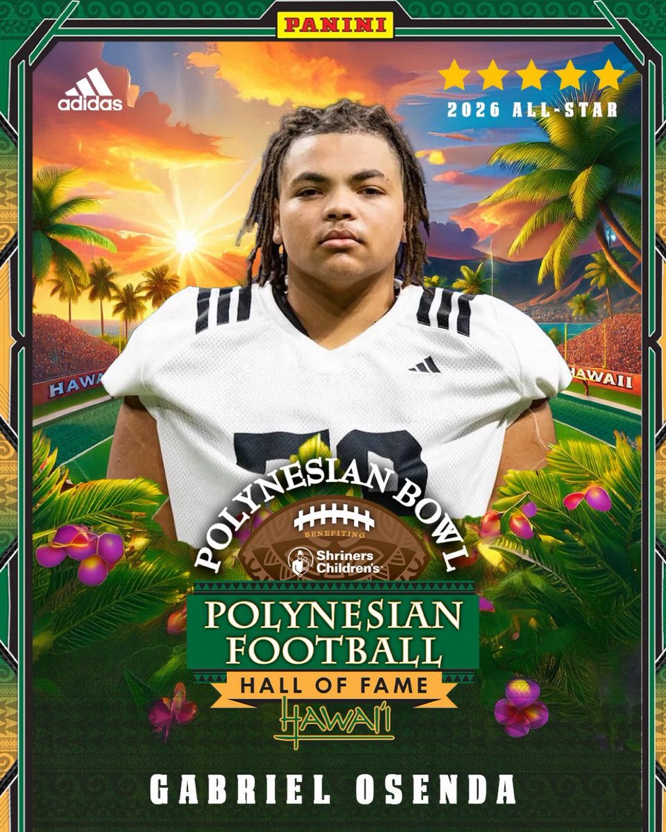 TriStar_Network's tweet image. 5⭐️ Tennessee commit OL Gabriel Osenda has been selected as a 2026 Polynesian Bowl All-Star‼️🍊