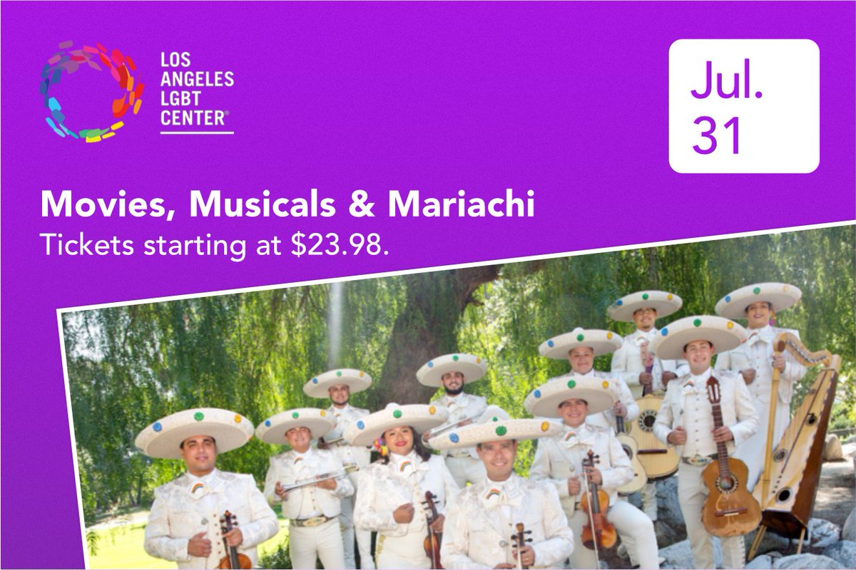 Partnering with the LA LGBT Center we'll be performing a 90-minute show blending Broadway hits, classic movie tunes, and mariachi music at the Renberg Theatre at the Los Angeles LGBT Center.

🔗 Link in BIO for details!