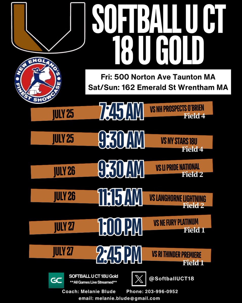 Julia Scibek (@jcbek12) on Twitter photo Here is my schedule for the New England’s Finest Summer Showcase!!! Looking forward to a fun weekend!!
<a href="/SoftballUCT18/">Softball U CT 18U Gold</a> Here is my schedule for the New England’s Finest Summer Showcase!!! Looking forward to a fun weekend!!
<a href="/SoftballUCT18/">Softball U CT 18U Gold</a>