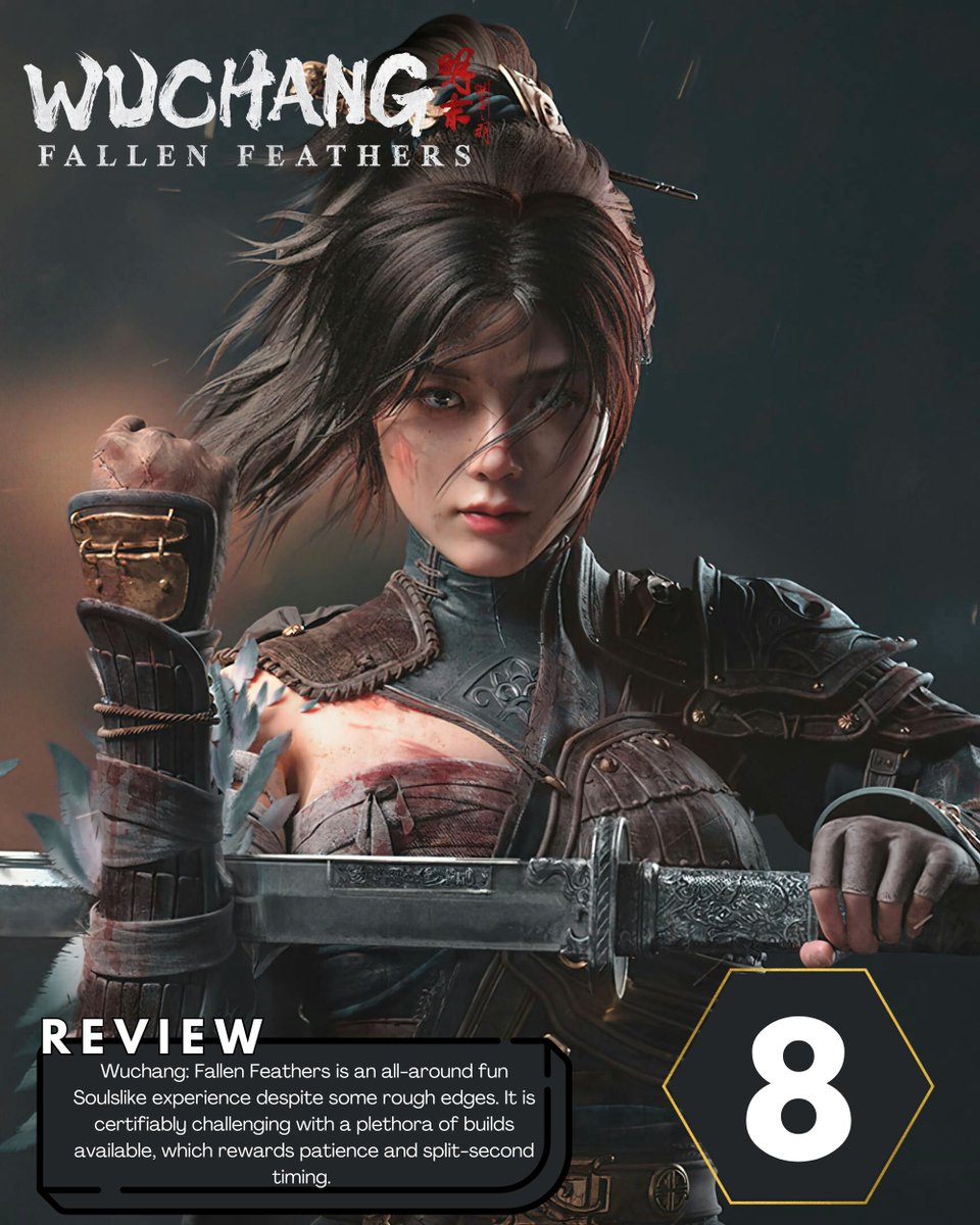 ConsoleCreature's tweet image. Wuchang: Fallen Feathers is an all-around fun Soulslike experience despite some rough edges. It is certifiably challenging with a plethora of builds available, which rewards patience and split-second timing.
Review: consolecreatures.com/wuchang-fallen…
@playWUCHANG