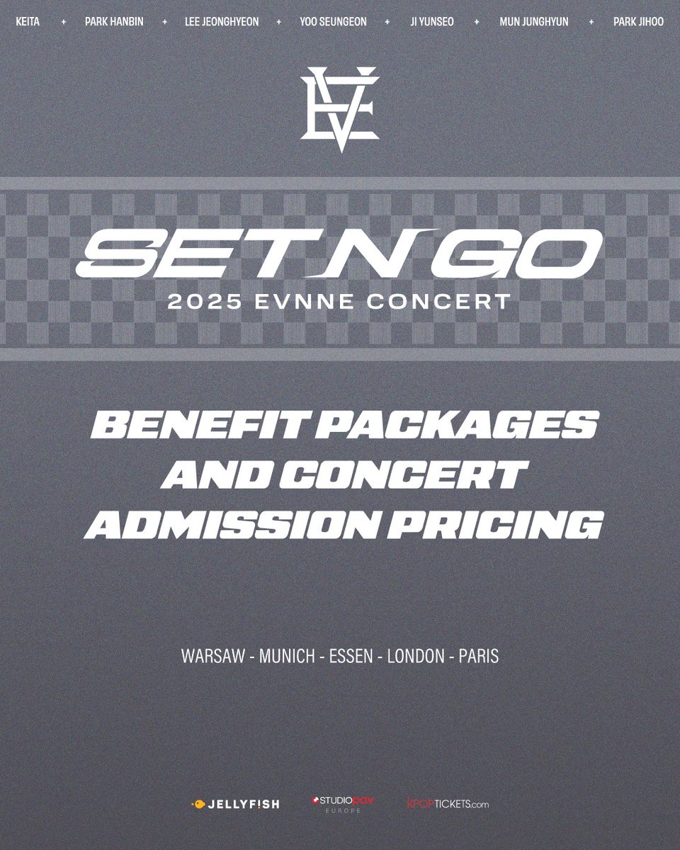 StudioPAVEurope's tweet image. #ENNVE, here comes the ticket information for 🏁 2025 EVNNE CONCERT 'SET N GO' EUROPE🏁
1 FOR ALL PHOTO is available in VVIP Benefit Package 📸 Along with the chance to randomly receive a signed photocard set! 💫
🚨 Note the VVIP and VIP Benefit Packages DO NOT include concert…