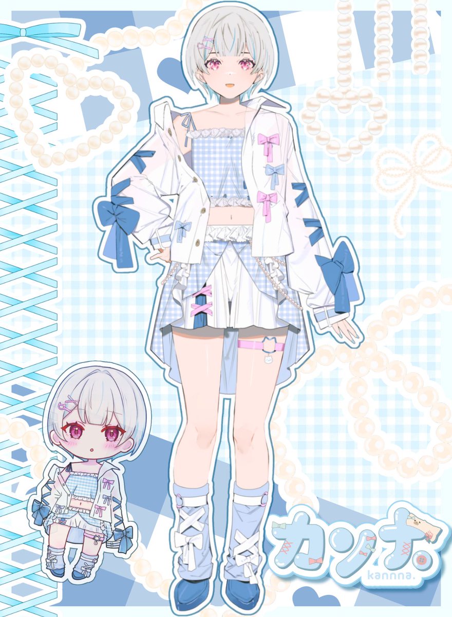 🐈🎀🌞━━…‥・

　　　　　#新衣装公開 

　　　　　　　　・‥…━━🐈🎀🌞

ガラッとイメージを変えて
爽やかな夏仕様…( ^ω^ )
色々チラチラ見えますね…///

#IRIAM 
#立ち絵公開 #新立ち絵公開