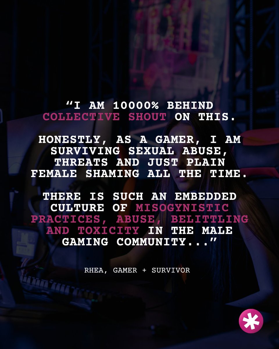 CollectiveShout's tweet image. Rhea is a gamer. She’s also a survivor. And like so many women in the gaming space, she’s had enough.
Read more from female gamers and sexual assault survivors collectiveshout.org/female-gamers-…