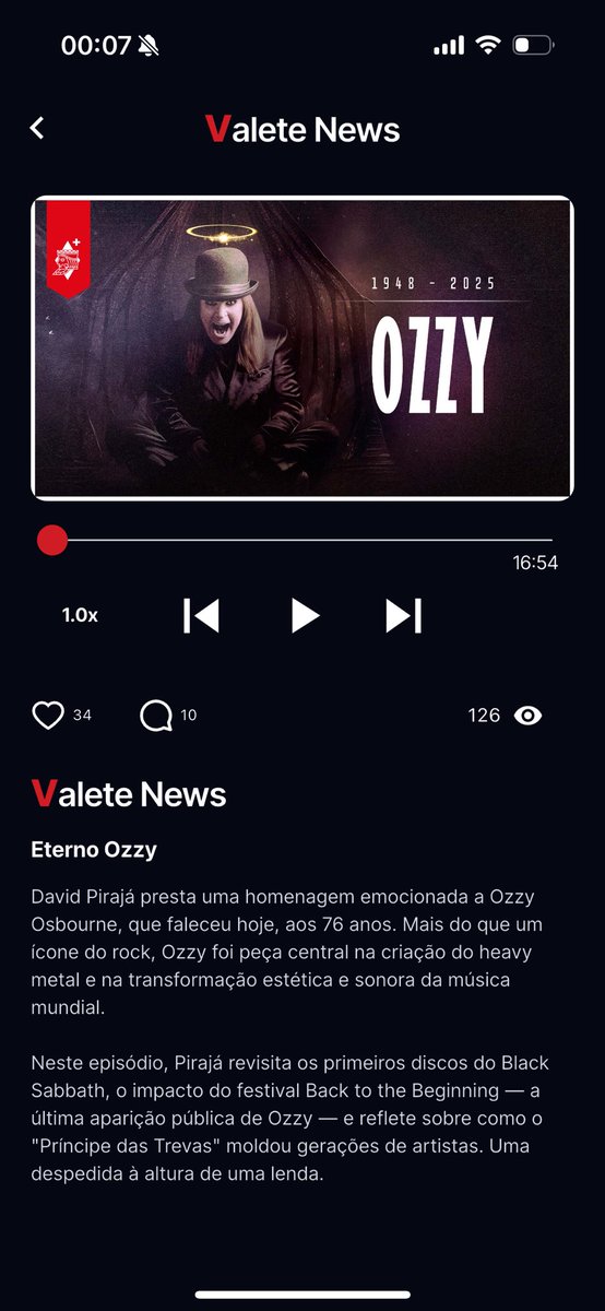 davidpiraja_'s tweet image. Amigos, gravei um breve podcast para o @valeteplus explicando o motivo do Ozzy ser uma das figuras mais importantes da história da cultura pop.
Estamos falando da pessoa que criou parte da estética que conhecemos hoje como rock. Ouçam.