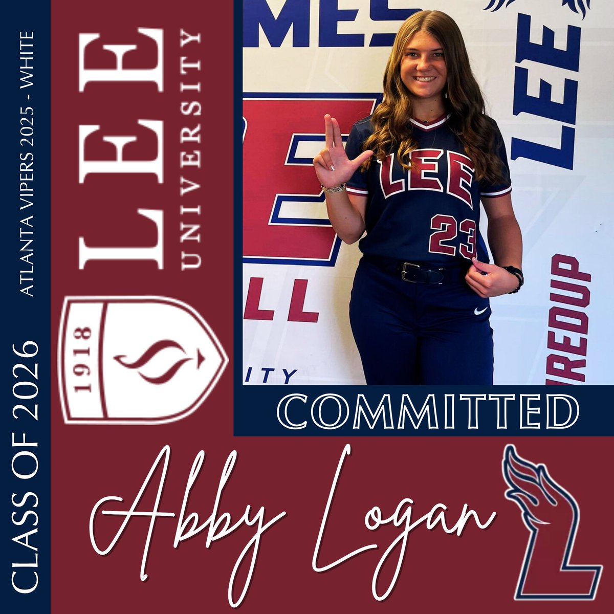 Huge congrats to Abby Logan on her commitment to Lee University! She’ll continue her academic &amp; athletic journey with the Flames softball program.

Your hard work has paid off, Abby. We can’t wait to see what you do at the next level!
<a href="/AbbyELogan23/">Abby Logan</a>