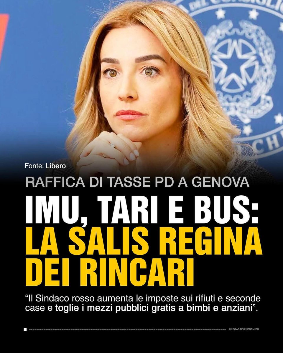 Appena il comunista mette le mani sulla preda, la prima cosa che dice: "Ho trovato i conti in rosso", e puntualmente viene smentito dai fatti dall'ex sindaco in diretta TV.
Tassare la casa 🏡.
Aumentare la Tari.
Aumentare i biglietti bus.
Caro genovese però te sta benissimo.