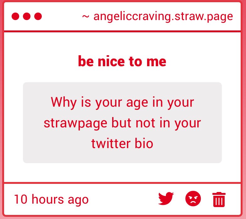 umagirlslover's tweet image. im not sure why you care about that, there’s a lot of information in my strawpage not in my twitter bio. it doesn’t matter to me what is where, i could have my age completely unavailable and it would make no difference to me.