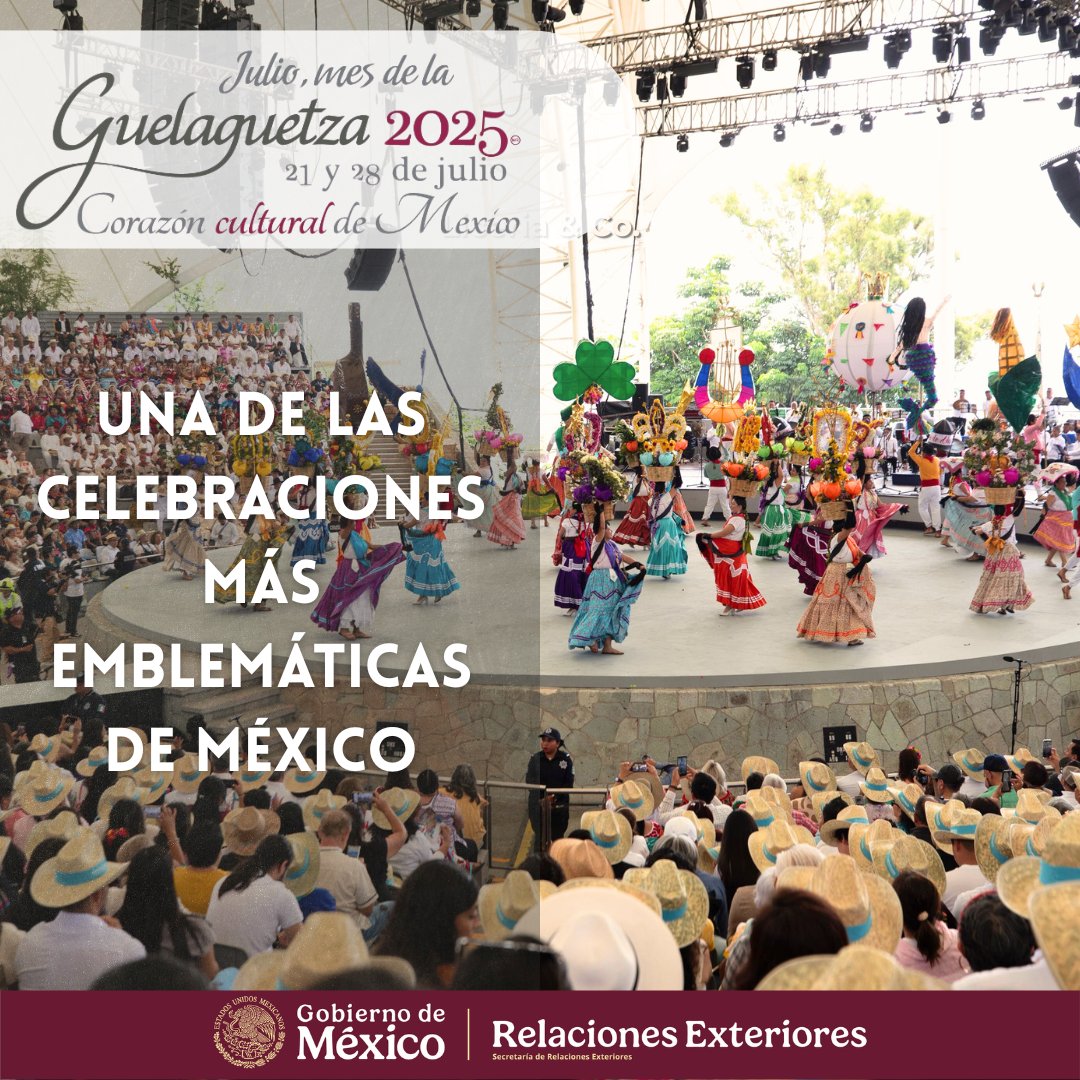 EmbaMexMls's tweet photo. ¡Oaxaca brilla con la #Guelaguetza2025!
Una fiesta que une cultura, identidad y turismo 🇲🇽
58 delegaciones de 8 regiones
83% de ocupación hotelera
+138 mil visitantes
16 culturas vivas que llevamos al mundo
Desfile de las Delegaciones el 26 de julio
#OaxacaBrilla #ViveOaxaca https://t.co/N1xC10nXQl