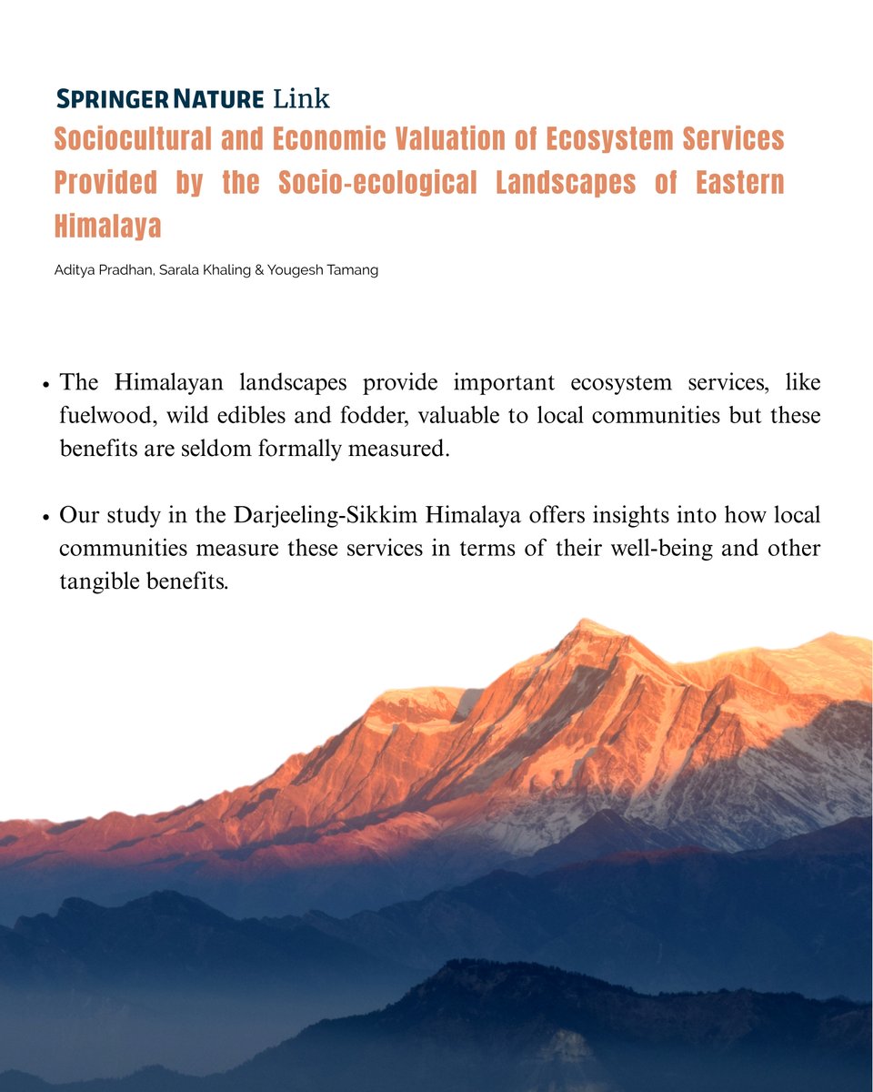 atree_org's tweet image. We explored community values, like well-being, socio-economic benefits and environmental conservation, linked to each of the 18 ecosystem services identified through data collected in the Darjeeling-Sikkim Himalaya. 

Our study highlights the importance of understanding local…